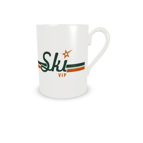 ESPRESSO CUP SKI VIP written in Green and orange with shooting star on the I.