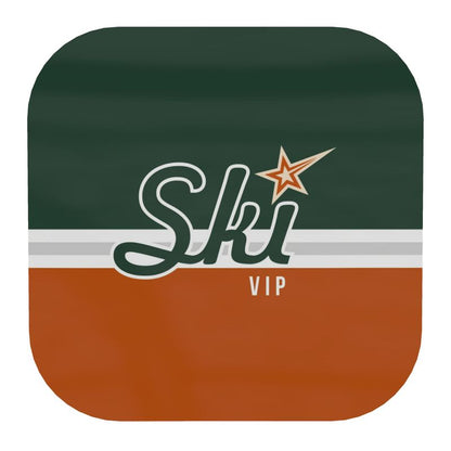 Orange and Green Coaster with SKI vip wording and shooting star
