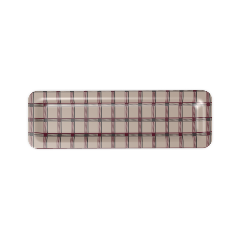 Serving Tray, Retro, Burgundy, Grey and Beige, Plaid