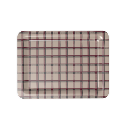 Serving Tray, Retro, Burgundy, Grey and Beige, Plaid