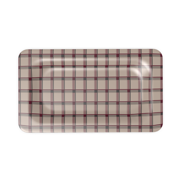 Serving Tray, Retro, Burgundy, Grey and Beige, Plaid