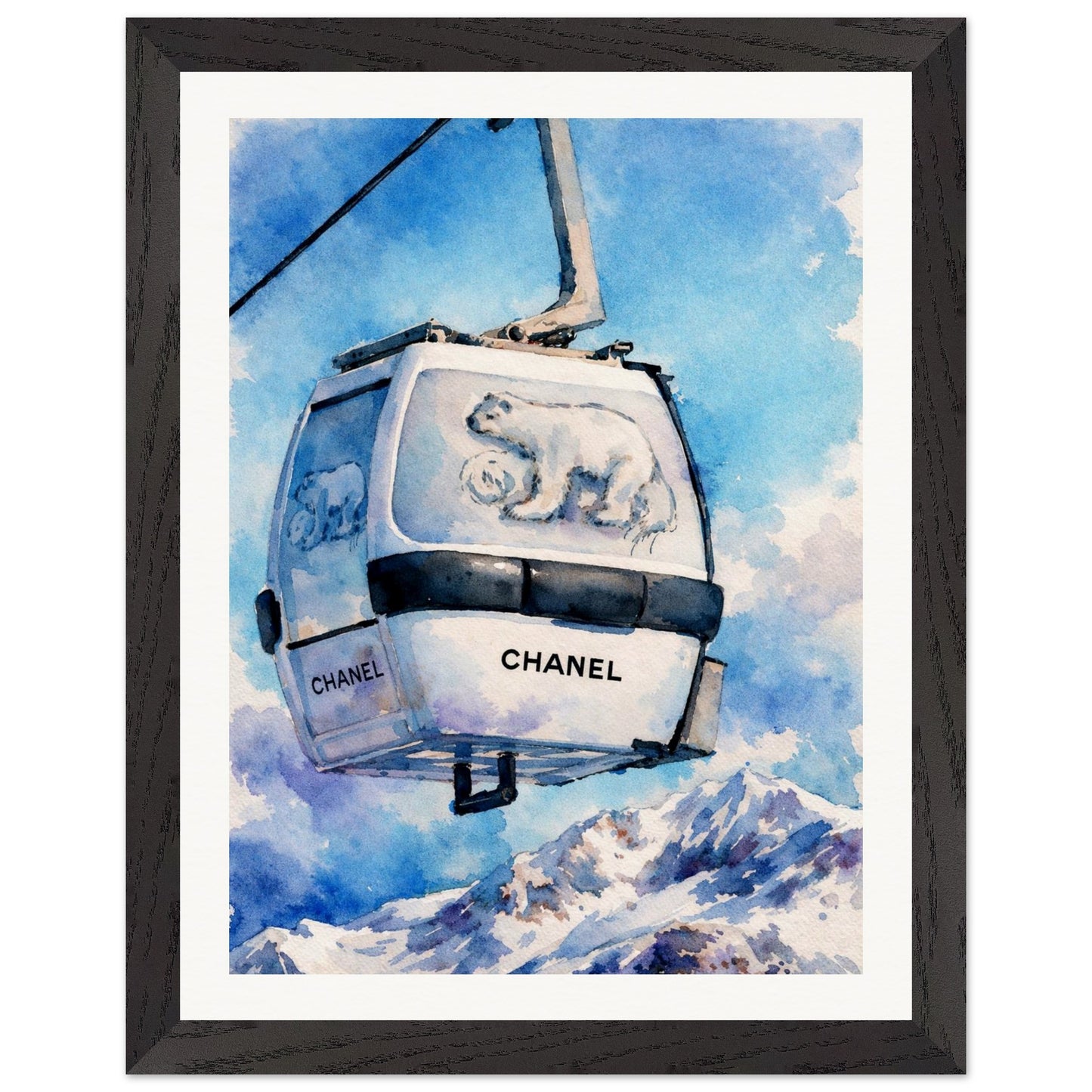 Ski Gonola with Chanel Sponsorship Black wooden frame