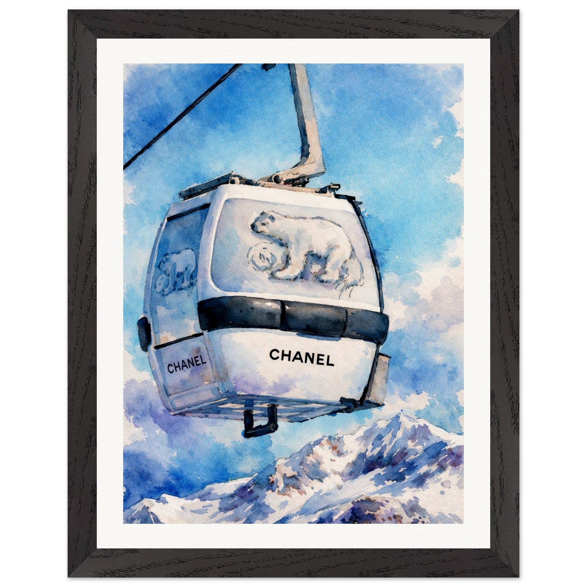 Ski Gonola with Chanel Sponsorship Black wooden frame