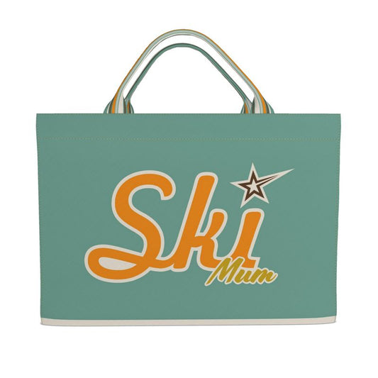 Large Sturdy Green Tote with Ski Mum Theme
