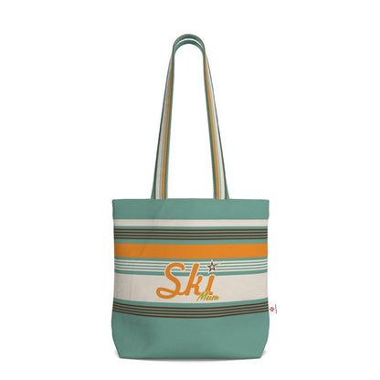 Ski Themed Everyday Shopping Tote, green and gold with Ski mum on the front