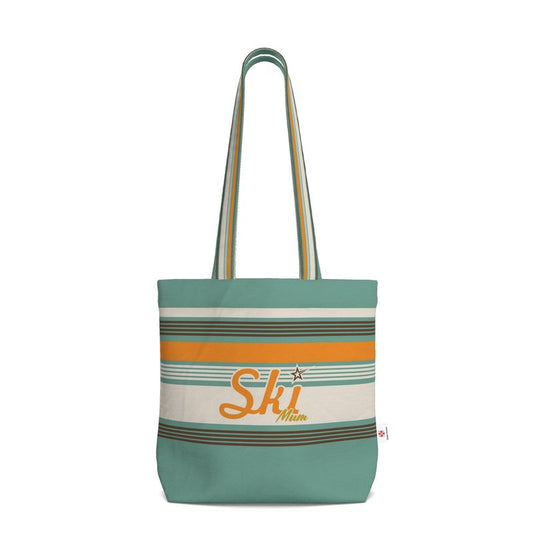 Ski Themed Everyday Shopping Tote, green and gold with Ski mum on the front