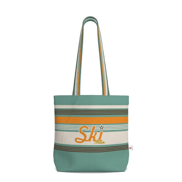 Ski Themed Everyday Shopping Tote, green and gold with Ski mum on the front
