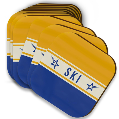 Ski Themed Blue and Yellow Coaster