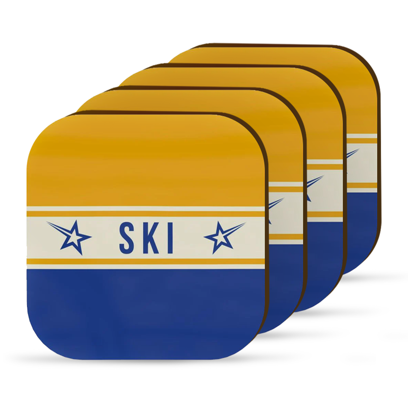 Ski Themed Blue and Yellow Coaster