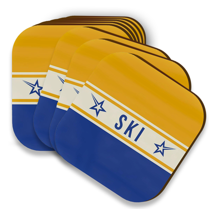 Ski Themed Blue and Yellow Coaster