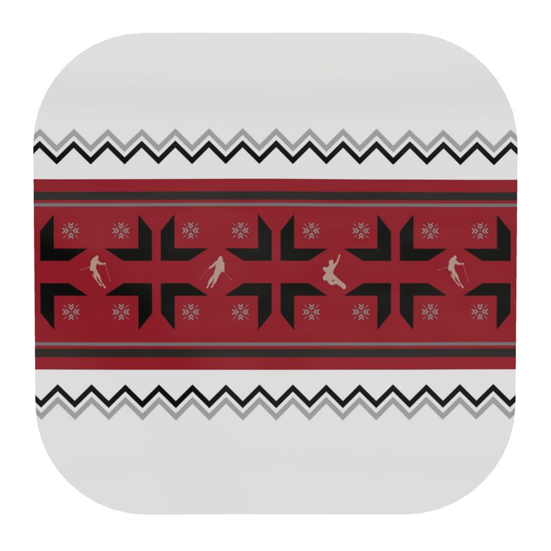 Square Coaster with Skiers and Snowboarders within a traditional ski  pattern