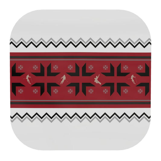 Square Coaster with Skiers and Snowboarders within a traditional ski  pattern