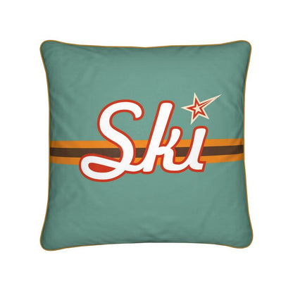 Ski Themed Green Velvet Cushion
