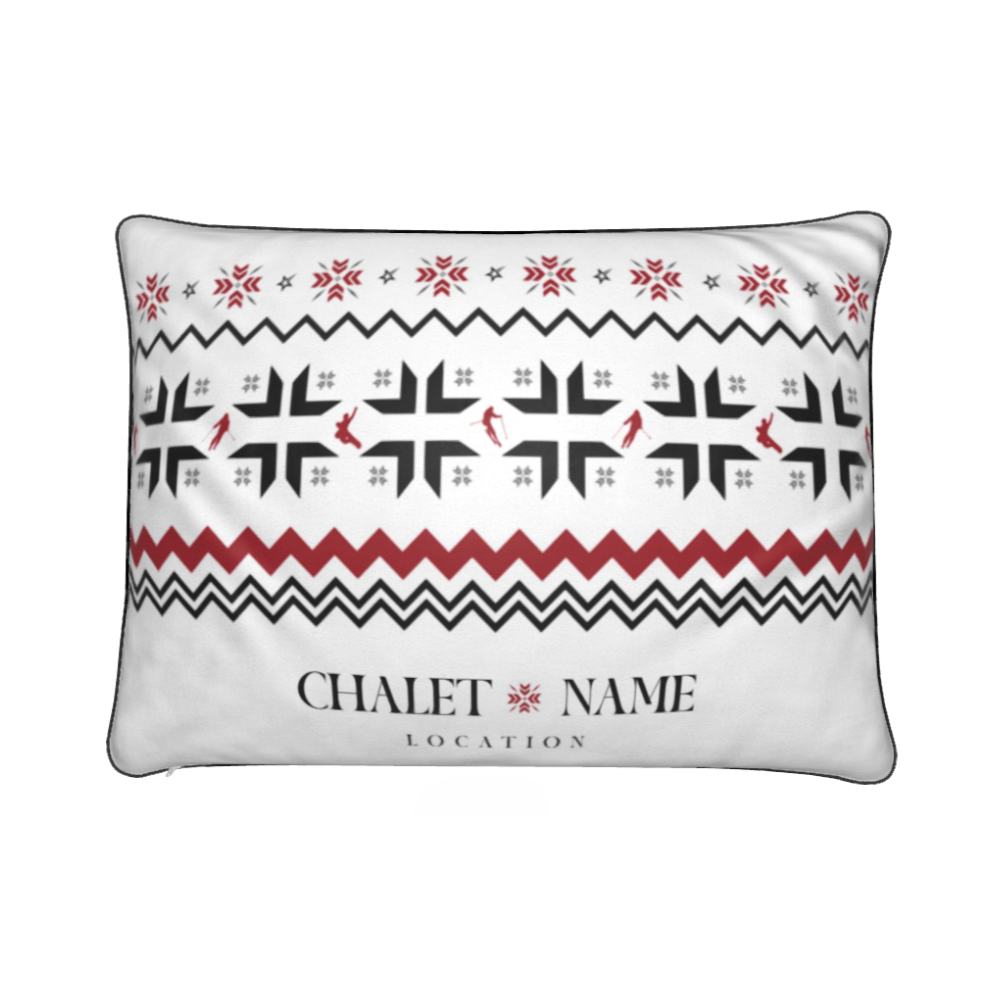 Ski Themed White Velvet Cushion