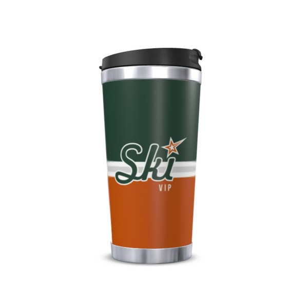 SKI VIP orange and green Travel Mug