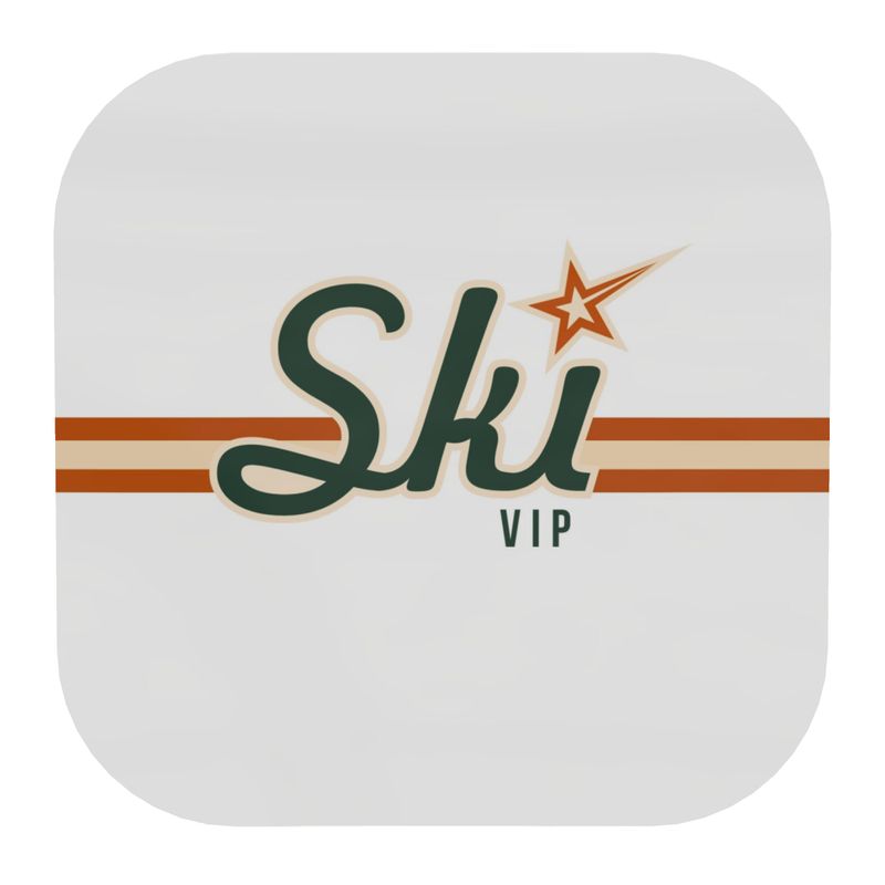 white coaster with retro ski writing in green and orange SKI VIP