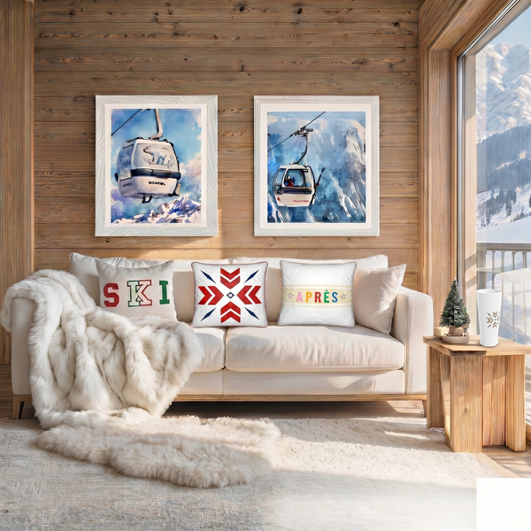 Luxury cream chalet living room with snowflake cushion