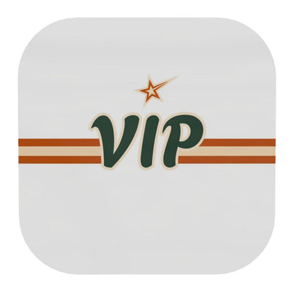 White coaster with VIP written in Green