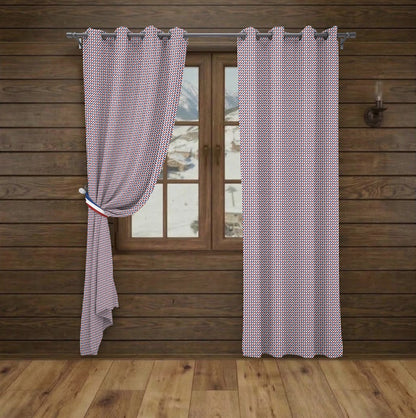 Chalet Curtains in Red, White and Blue Ski Boot Pattern