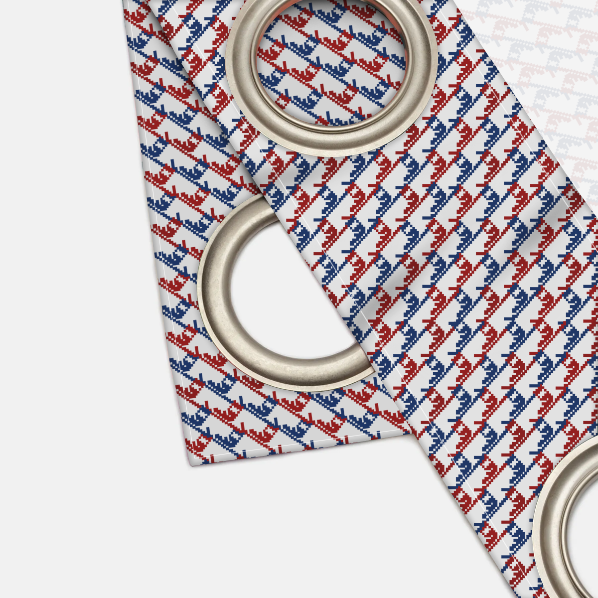 Chalet Curtains in Red, White and Blue Ski Boot Pattern