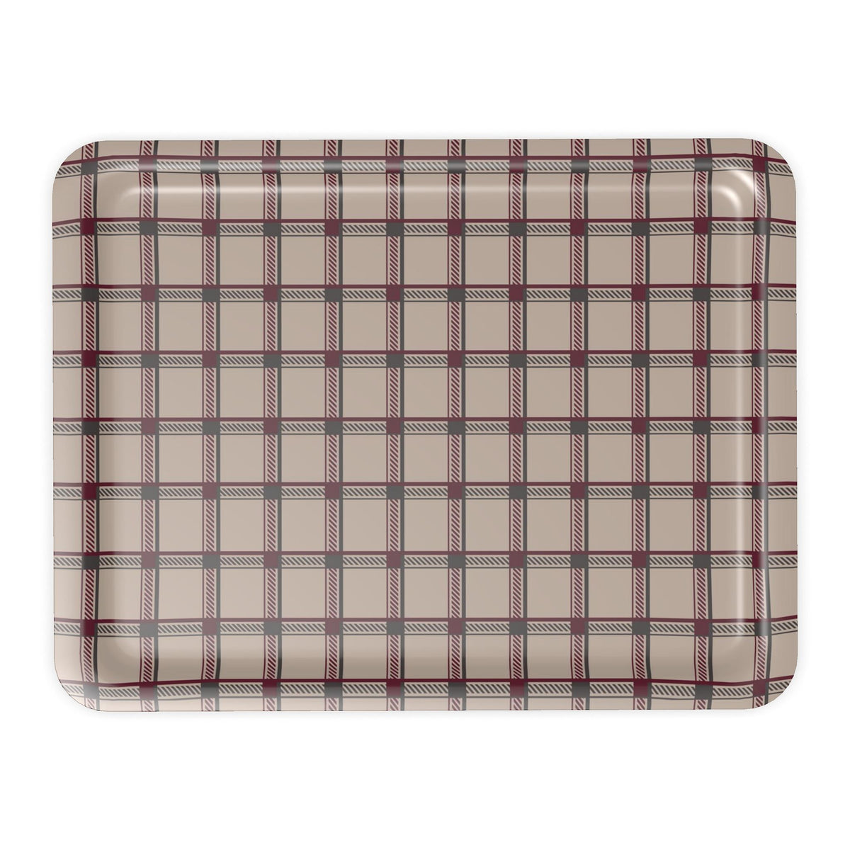Serving Tray, Retro, Burgundy, Grey and Beige, Plaid