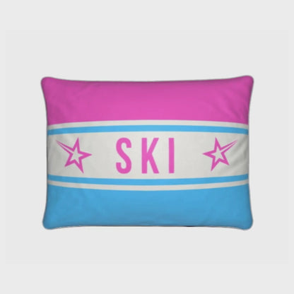 SKI Themed Pink and Blue Cushion for Chalet