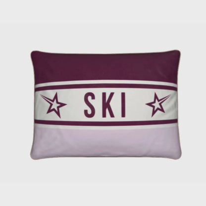 Ski Themed Velvet Pink and Burgundy Chalet Cushion