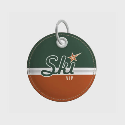 Chalet Charm, SKI VIP, Orange and Green Leather Key Ring