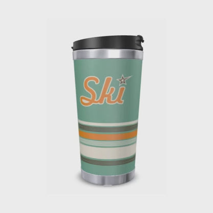 SKI Theme, Travel Mug, Retro, Green and Gold