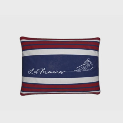 Rotes, weißes und blaues Kissen mit personalisierter Ski-Signatur 
