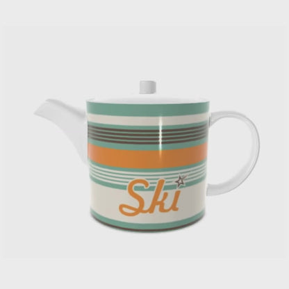 Ski Themed China Teapot Retro Colour Scheme