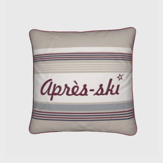 Après-ski Cushion, Beige and Burgundy, Velvet