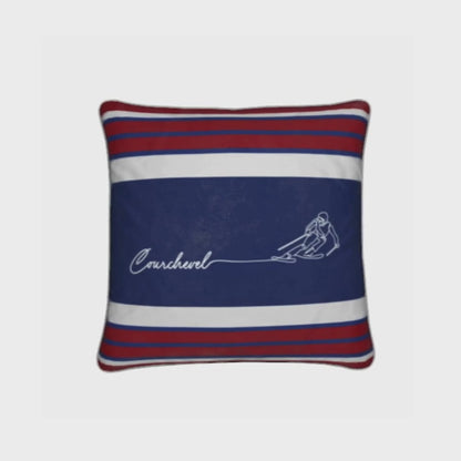 Courchevel Skier Sign Themed Soft Velvet Chalet Cushion