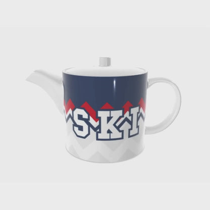 Bone China Teapot SKI, Red, White and Blue