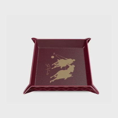 St Moritz Snow Polo Themed Leather Trinket Tray