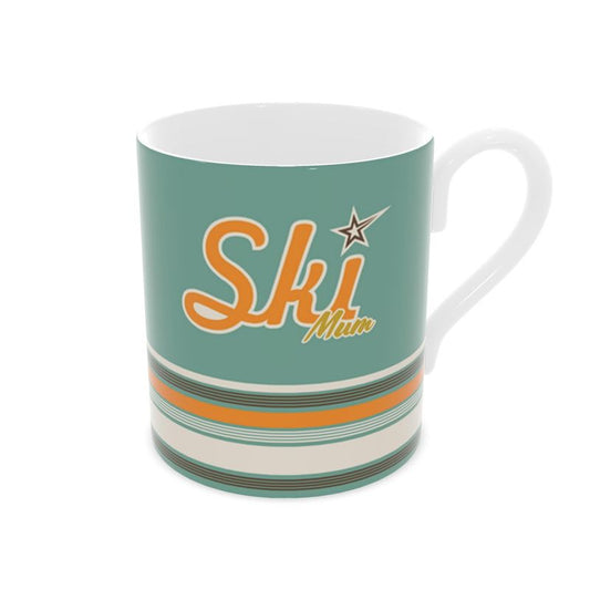 Green China mug with Ski Mum in Retro print