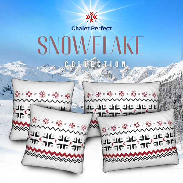 Cushion Ski Themed, White, Red and Grey, Soft Velvet, Snowflake